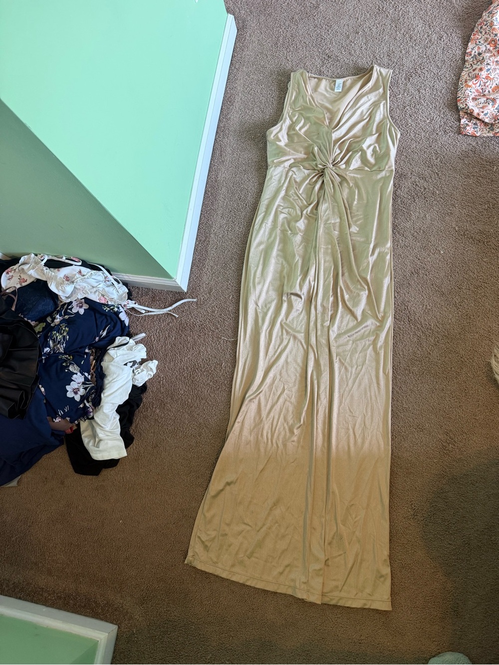 Popilush shape wear built in LINI Beige Twist-Front Maxi Dress